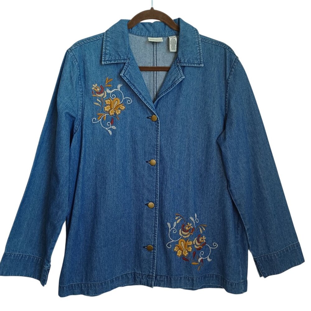 Classic Elements Denim Jacket Embroidered Barn Ch… - image 1